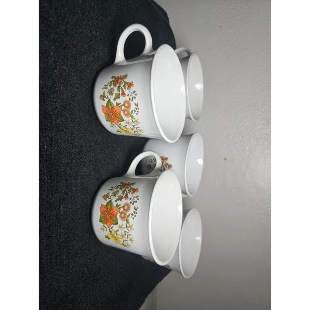 Vintage Corelle Indian Summer Coffee Mugs Set of 5 Hook Handle Corning Flowers
